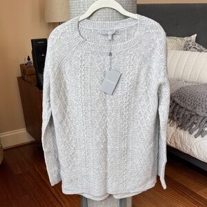Neiman Marcus Light Gray Cable Knit Sweater